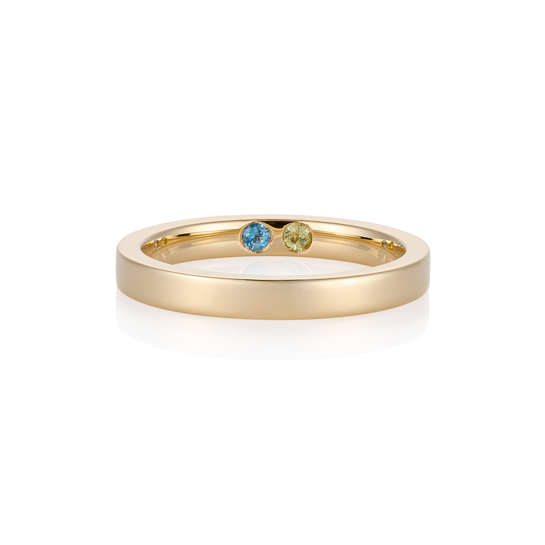 18ct gold wedding band with two birthstones