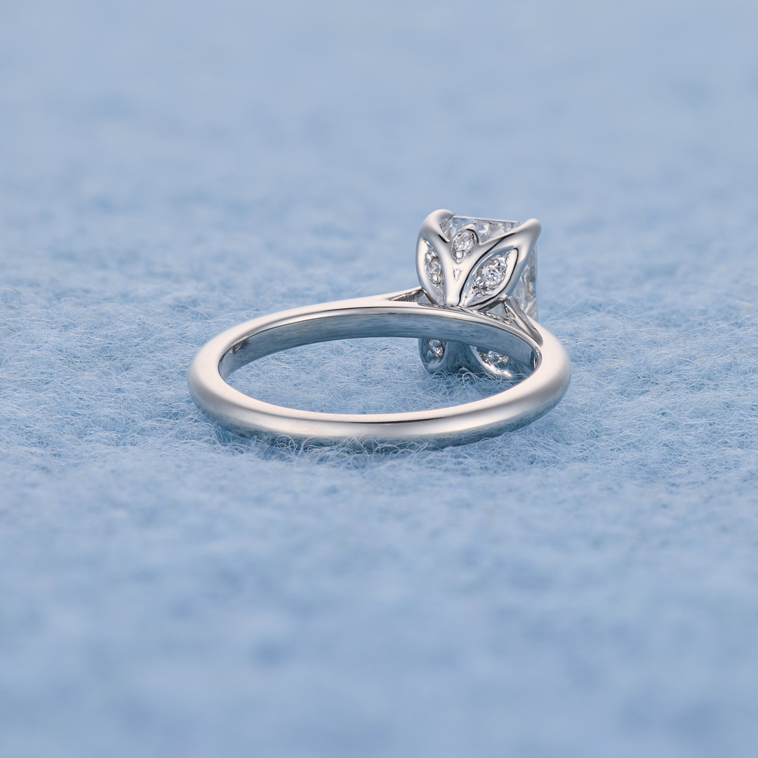 Emerald-cut solitaire, gallery setting detail