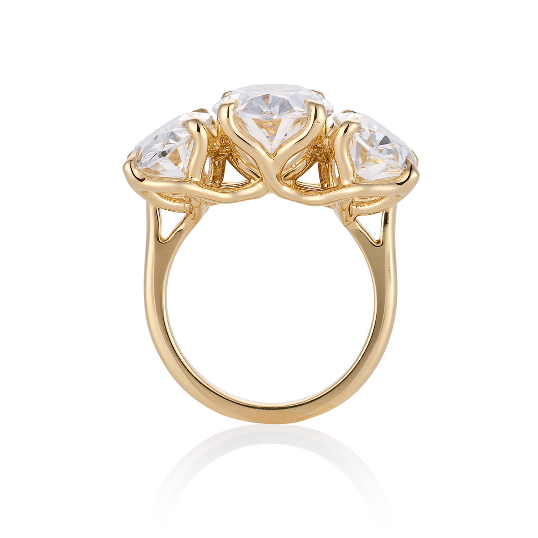 Three-stone oval diamond ring, profile detail